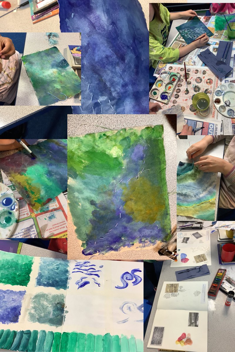 MyattGarden's tweet photo. Mark making! Acrylic paint! Lots of mess and fun! Yr4 have been creative, using mixed media to create art. We've created our own tones and colours to paint abstract landscapes/rivers onto fabric, adding texture with thread. Look at our beautiful master pieces!😀
#MyattMagic https://t.co/DiHui24gwa