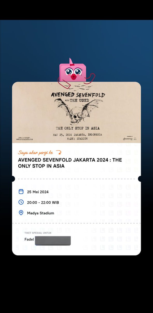 WTS tiket Avenged Sevenfold kategori 3A 1 pax aja, normal price lokasi Yogyakarta A7X 🙌