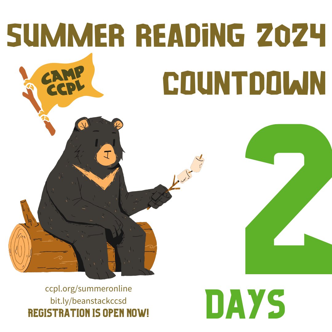 2 days to go! Summer Reading w Charleston County Public Library starts on May 15th! It's quick & easy to register! CCSD students log into Beanstack via Clever or the free app! Details at bit.ly/beastackccsd. Find all the Summer Reading fun at ccpl.org/summeronline!