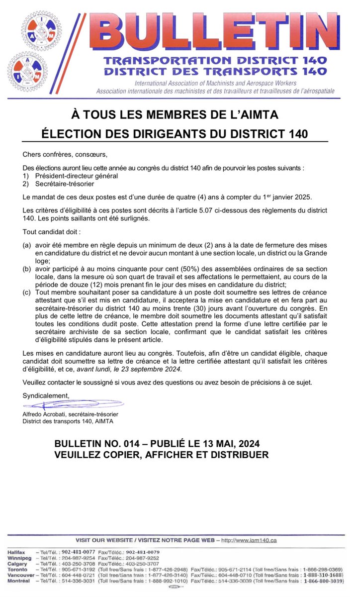 ÉLECTION DES DIRIGEANTS DU DISTRICT 140 district140.iamaw.ca/?p=30876&lang=… #AIM #AIMTA #union #canada #DL140 #labour