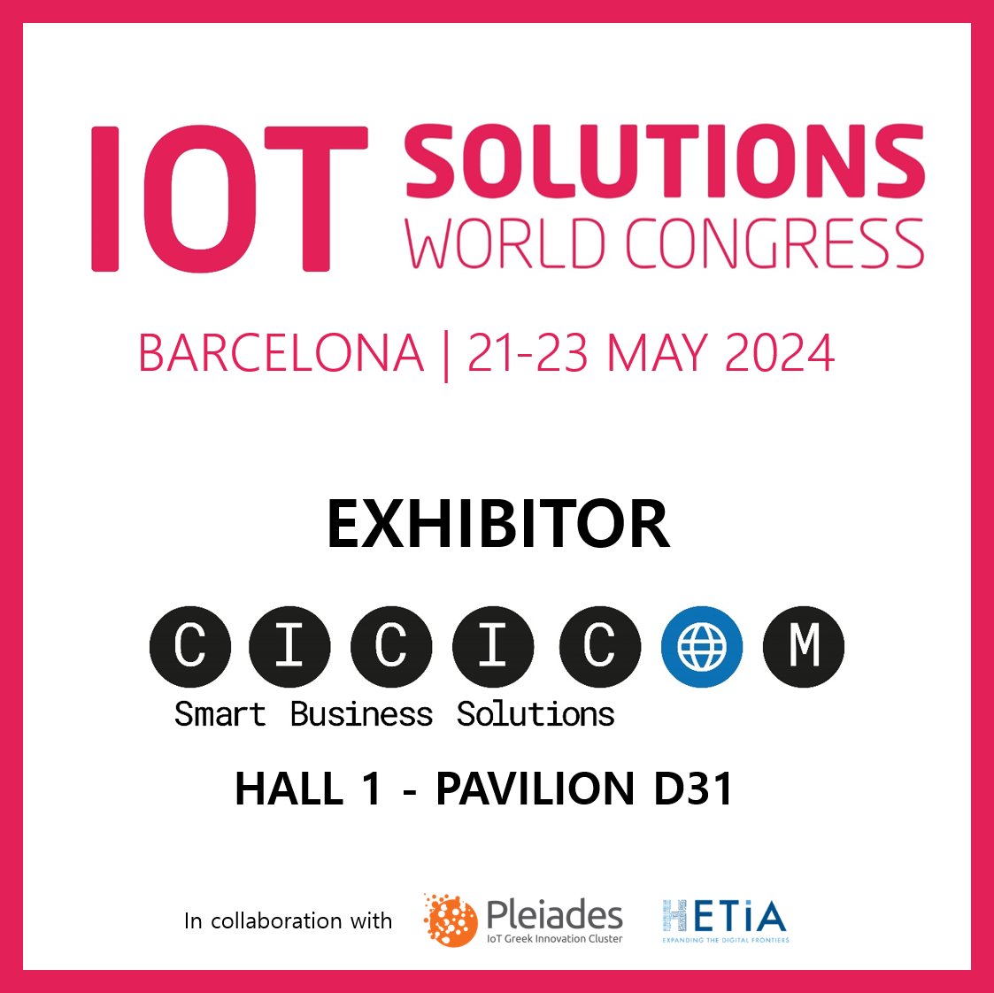 We are thrilled to announce our participation in the highly anticipated IoTSWC2024 in Barcelona from May 21-23. As one of the leading events in the field of IoT innovation, we are excited to showcase our products and solutions.  #cicicom #smartcity #IoTSWC2024 #HETiA #PleiadesIoT