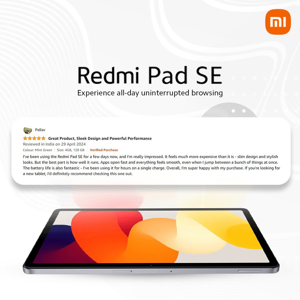 Sounds like you've found your tech soulmate in the #RedmiPadSE. 🤩 With a display so smooth and sound quality that turns every movie into a blockbuster, even we would've fallen in love. 😋 Get yours today: bit.ly/4dtS5VC