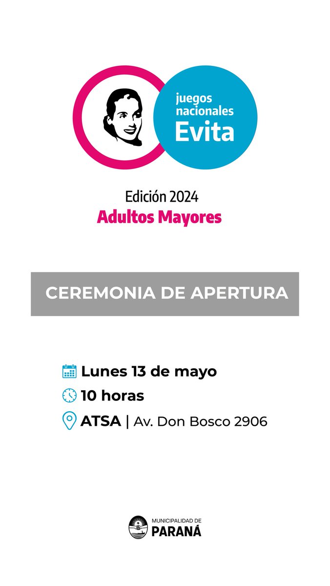DHumanoParana's tweet photo. ¡Comienzan los Juegos Evita 2024 para adultos mayores, etapa local!

Tenemos un mes lleno de actividades deportivas y culturales para las y los vecinos de la ciudad.

Construir espacios recreativos y de goce para la tercera edad, es esencial para construir una ciudad inclusiva. https://t.co/hHpU0aFVG4