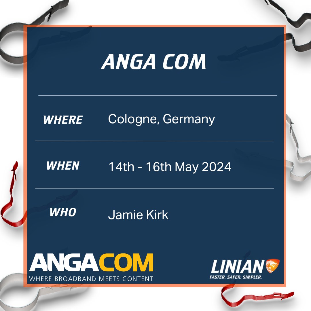 Our Sales Manager, Jamie Kirk is headed off to Cologne, Germany for the ANGA COM event! From the 14th - 16th May, Jamie will be attending Europe’s leading business platform for Broadband, Television and Online.⚡ #Tools #ANGACOM #LINIAN #Fibre #ElectricalWork #CableManagement