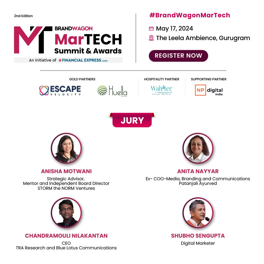 We are delighted to welcome our eminent jury members for the #BrandWagonMarTech Awards 2024!
Their expertise promises to bring a new perspective to the MarTech Awards.

Register now : shorturl.at/juPT3

#BrandWagonMarTechAwards #MarTechInnovation #MarketingTechnology