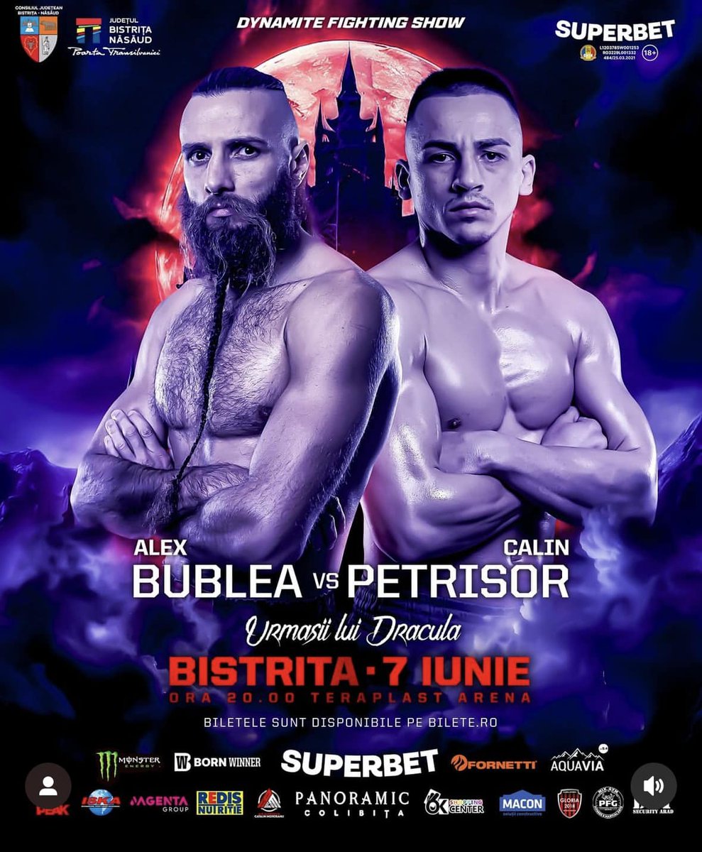 DFS 23 June 7: One of the best Muaythai fighters from Romania will fight with the best prospect in the lightweight division #DynamiteFightingShow #Bistrița 

Alex Bublea 🆚 Călin Petrișor 🦇🧛‍♂️🧛