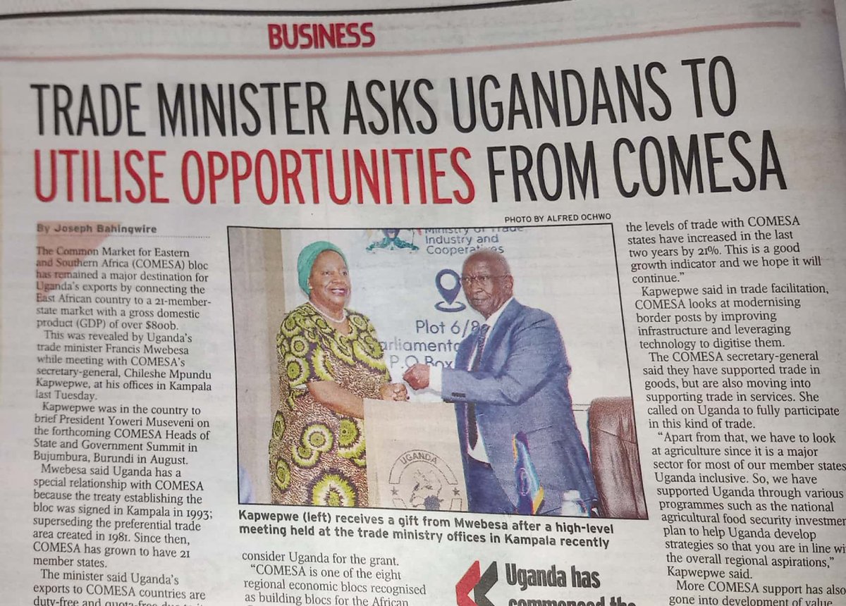 Trade Minister, Frances Mwebesa noted that by leveraging opportunities presented by @comesa_lusaka, this will not only strengthen our trade but also contribute to bolstering food security. For more details: @newvisionwire