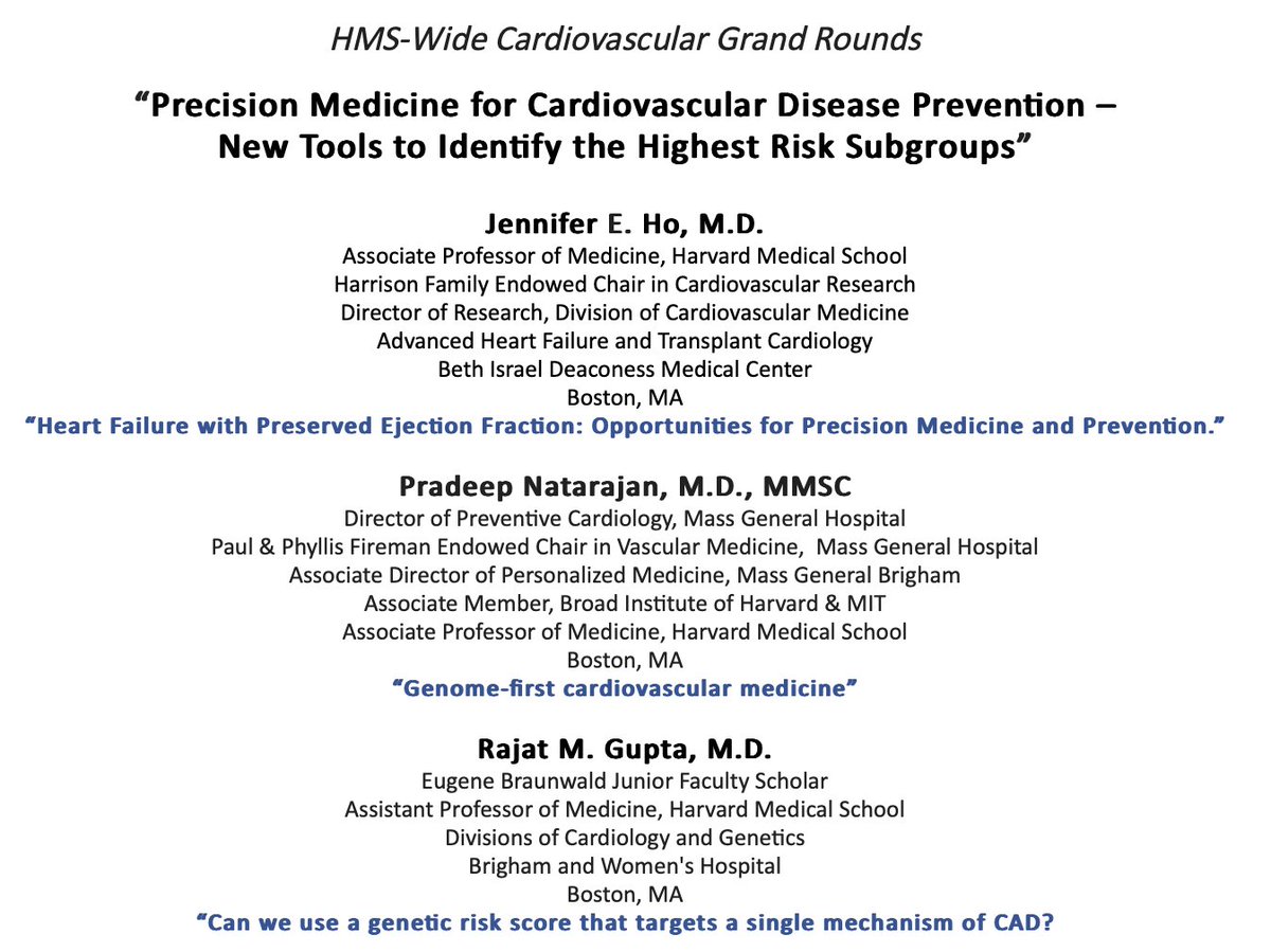 Excited to give @harvardmed Cardiology Grand Rounds today along with @JenHoCardiology @Dr_RajatGupta! @MGHHeartHealth @bwhcvls @BidmcCvi