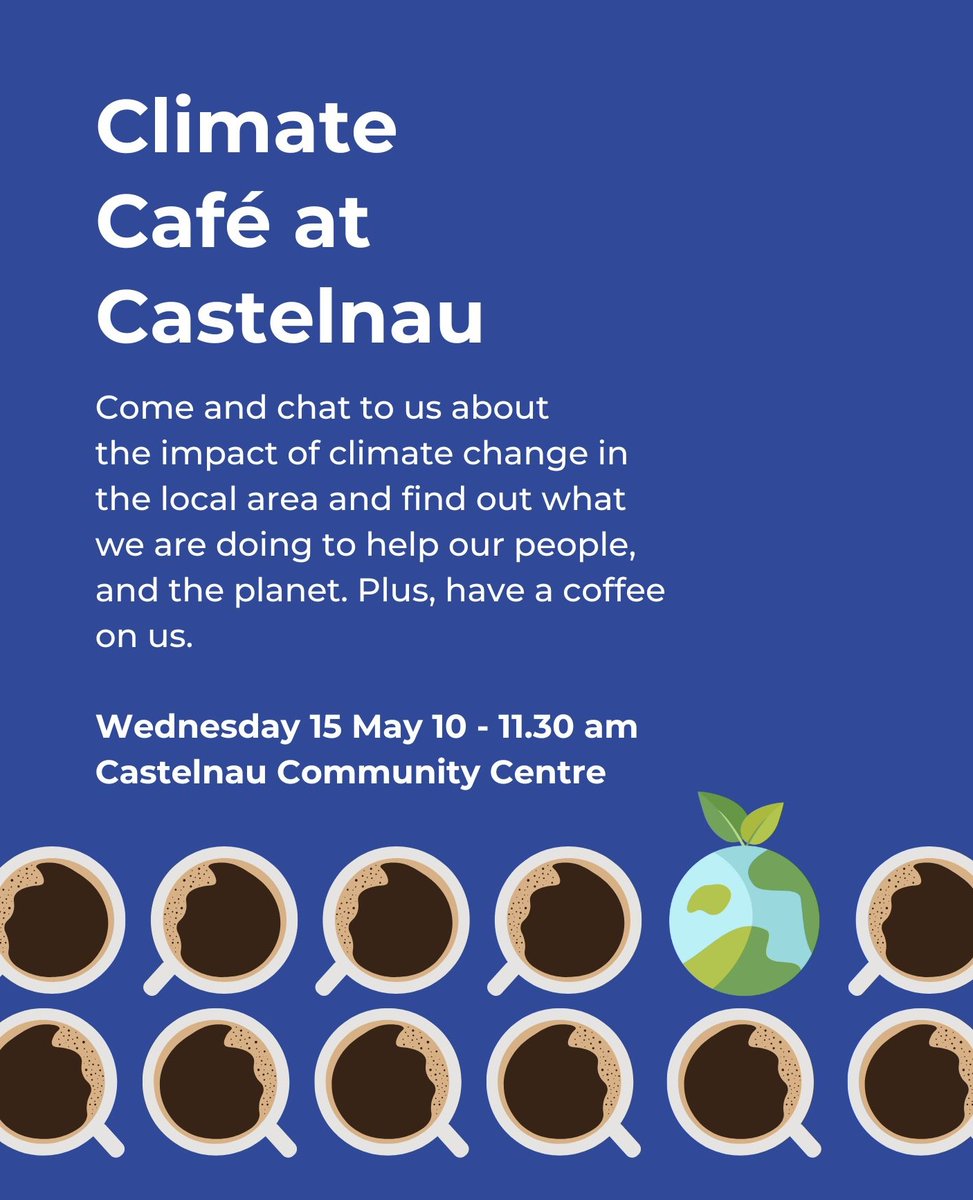 Next Climate Café is this Wednesday 15 May 10 - 11.30am. Join us at @CastelnauCentre to chat about the impact of climate change in the local area and deliver solutions to your neighbourhood. See you there!