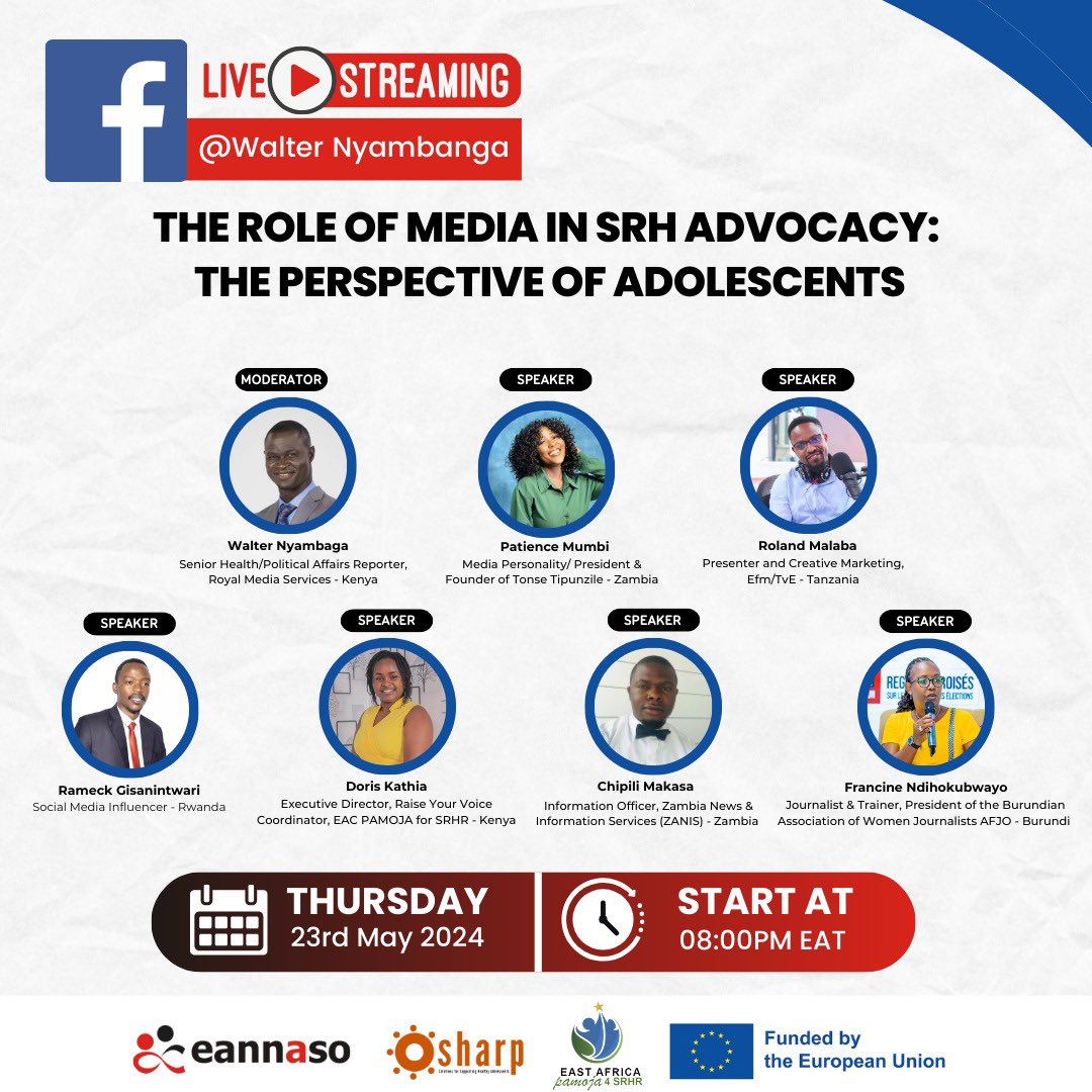 I will be participanting in a discussion about the role of the media in SRH 👇👇 PLEASE DON'T PLAN TO MISS OUT. @WNyambaga @rollymsouth @KadotOfficial @EACPamoja4SRHR @UNAIDSRwanda @RwandaNGOForum @HAImedicines @MedRAP2022 @NANHRI40 @FaithtoActionet @rdc_cafco…