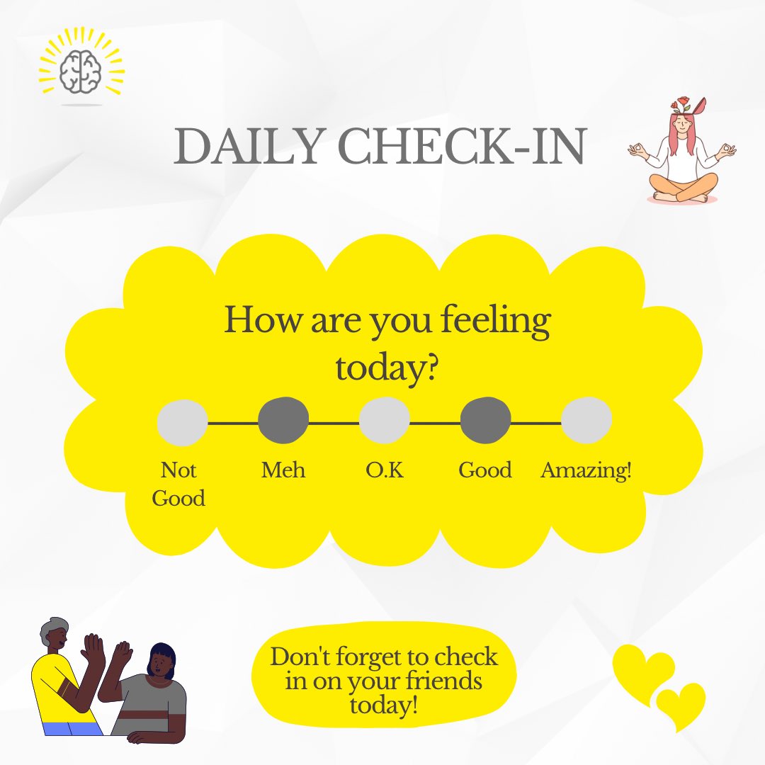 Daily Check - in: How are you feeling today? We’re doing great, how about you? #thesunshineseries #WellnessCheck #positivevibes #mondaymood