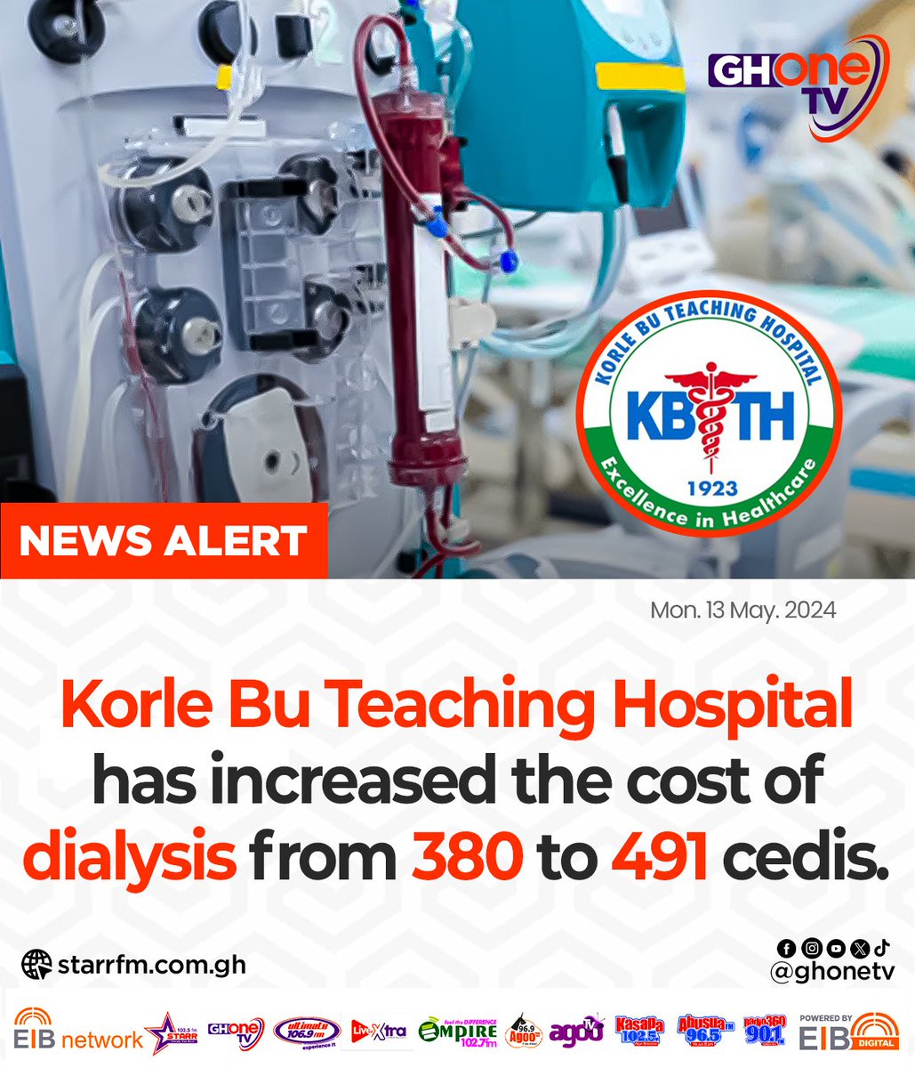 Korle Bu Teaching Hospital increases dialysis cost from GHC380 to GHC491...

#GHOneNews #GHOneTV #NewsAlert #Dialysis #KidsOnDialysis #KidneyFailure