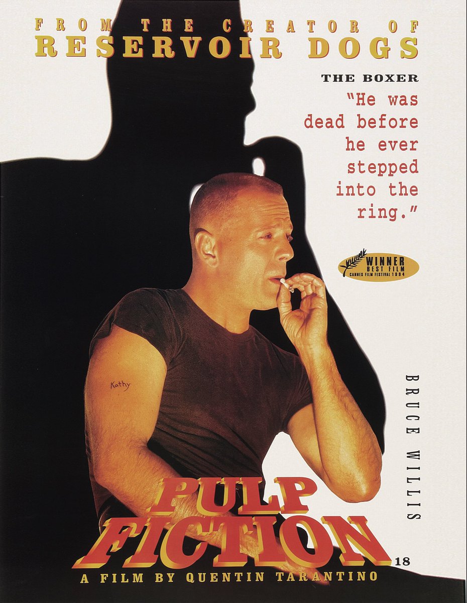 Cartel promocional del personaje de Bruce Willis en “Pulp Ficion” (1994), de Quentin Tarantino. Fotografía perteneciente a nuestro libro “Pulp Fiction. El libro del 30 aniversario”. #notoriousediciones @LaEsbilla @jlordonez237