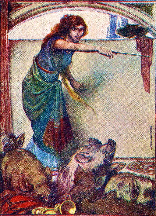#MythologyMonday When Odysseus landed on Circe’s island, it seemed deserted, so he asked his men to explore. Soon, the men saw Circe, she offer them wine, then used her magic wand to transform the wine into a potion that turned them into pigs, but with human sensibilities intact