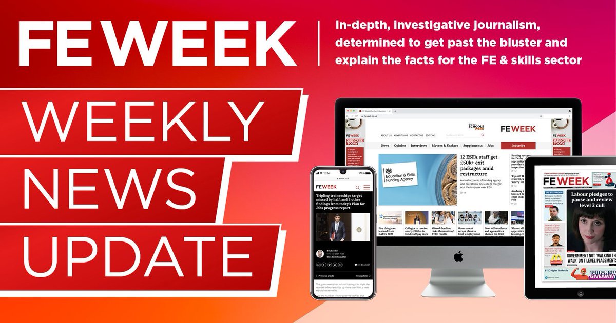 📰 FE Week Weekly News Update Check out this week's news summary. If you still need to register for our newsletter updates, you can sign-up at the below link. 🔗 mailchi.mp/feweek.co.uk/w…