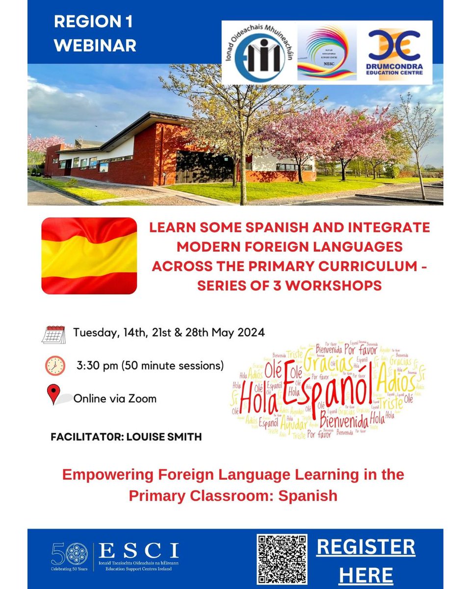 📣Learn some Spanish and Integrate Modern Foreign Languages across the Primary Curriculum - Series of 3 Workshops 📆Thursday 14th, 21st & 28th May 2024 ⏰3:30pm (50 minutes duration) ✨Louise Smith 💻Online ✅Register at metc-courses.com