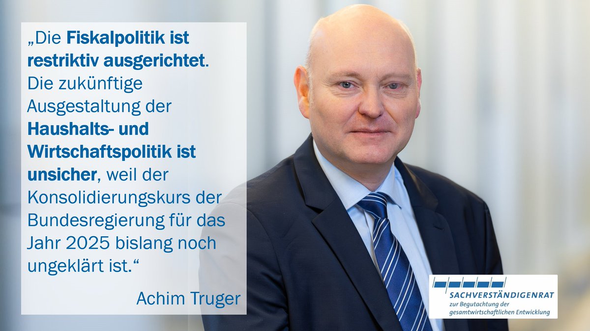 #Konjunkturprognose: Die finanzpolitischen Spielräume sind im laufenden und im kommenden Jahr geringer als in den Vorjahren. Offen ist, ob zusätzliche #Sparanstrengungen zur Einhaltung der #Schuldenbremse notwendig sein werden. @AchimTruger sachverstaendigenrat-wirtschaft.de/fruehjahrsguta…