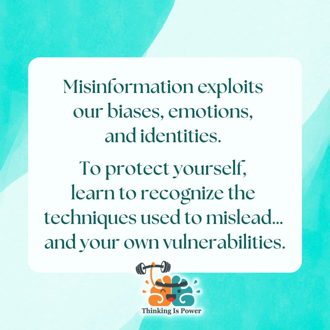 Misinformation is ubiquitous. To protect yourself, learn to recognize the techniques used to mislead and your own vulnerabilities. Learn more: thinkingispower.com/dont-be-fooled…