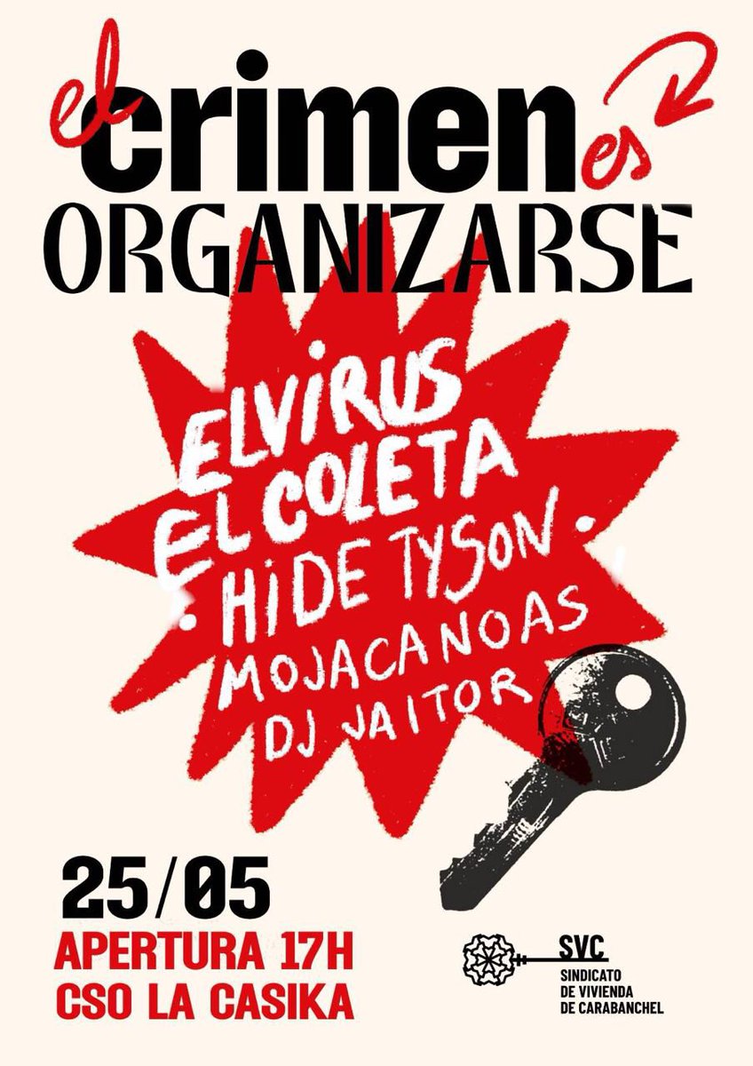 💥 El 25 de mayo organizamos unos conciertos guapísimos. Los beneficios irán destinados a cubrir gastos antirrepresivos.

💣 Conciertos de <a href="/ElColetaMO/">El Coleta</a>, <a href="/elvurss/">Elvirita</a> y <a href="/HideTyson/">HIDE TYSON</a>. Pinchadas de Mojacanoas y DJ Jaitor.

Vente con tus colegas y apoya al Sindicato ❤️‍🔥✨