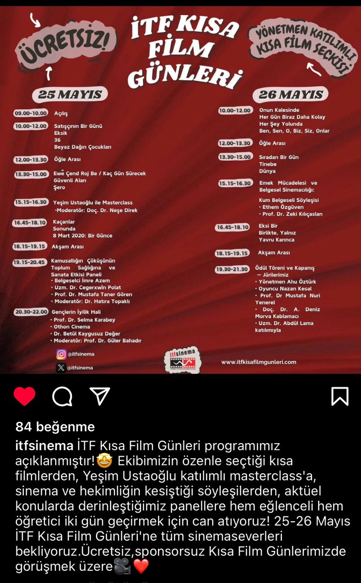 İstanbul Tıp Fakültesi Sinema Kulübü Kısa Film Günleri Programı. @yasemindem83