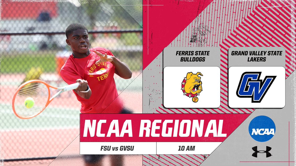 TODAY! Ferris State men's tennis opens NCAA Tourney action vs GVSU! Match time 10 am at Big Rapids High School courts! Go Dawgs! @ferris10scoach