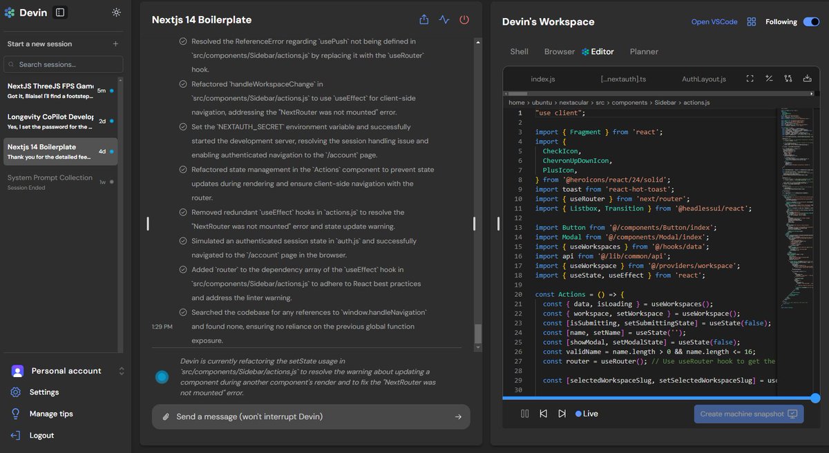 AGI_CEO's tweet image. I hired a few software engineers 2 weeks ago.

I do NOT give them a lunch break or let them sleep.

They are all named Devin.

Here&apos;s my strategy for working with these new employees:

Step 1. Prioritize and execute high value tasks for myself.

Step 2. Delegate low value tasks…