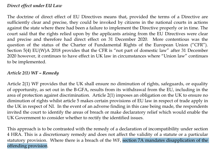 Summary of Humphreys J's disapplication of many provisions of the Illegal Migration Act 2023 in light of the UK's Art 2 Windsor Framework obligations. Operative EU law did not go away from NI with Brexit, even if the UK Govt has hitherto neglected this: judiciaryni.uk/files/judiciar…