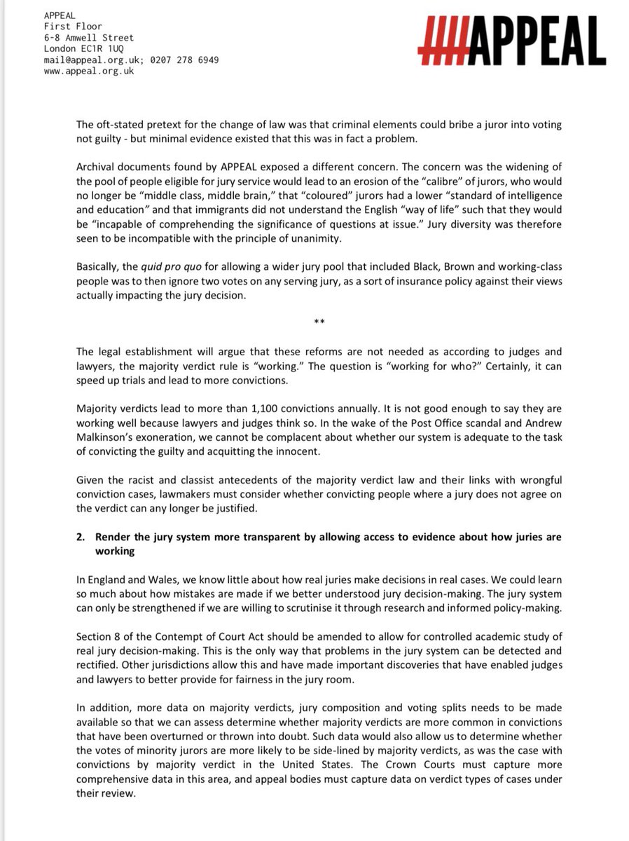 The jury system is a crucial part of the CJS. But like any other institution, it can be improved. In the wake of last week’s launch of “DOUBT DISMISSED”, a report on juries, racism, classism &amp; wrongful conviction, we are calling for several reforms, set out in the statement below