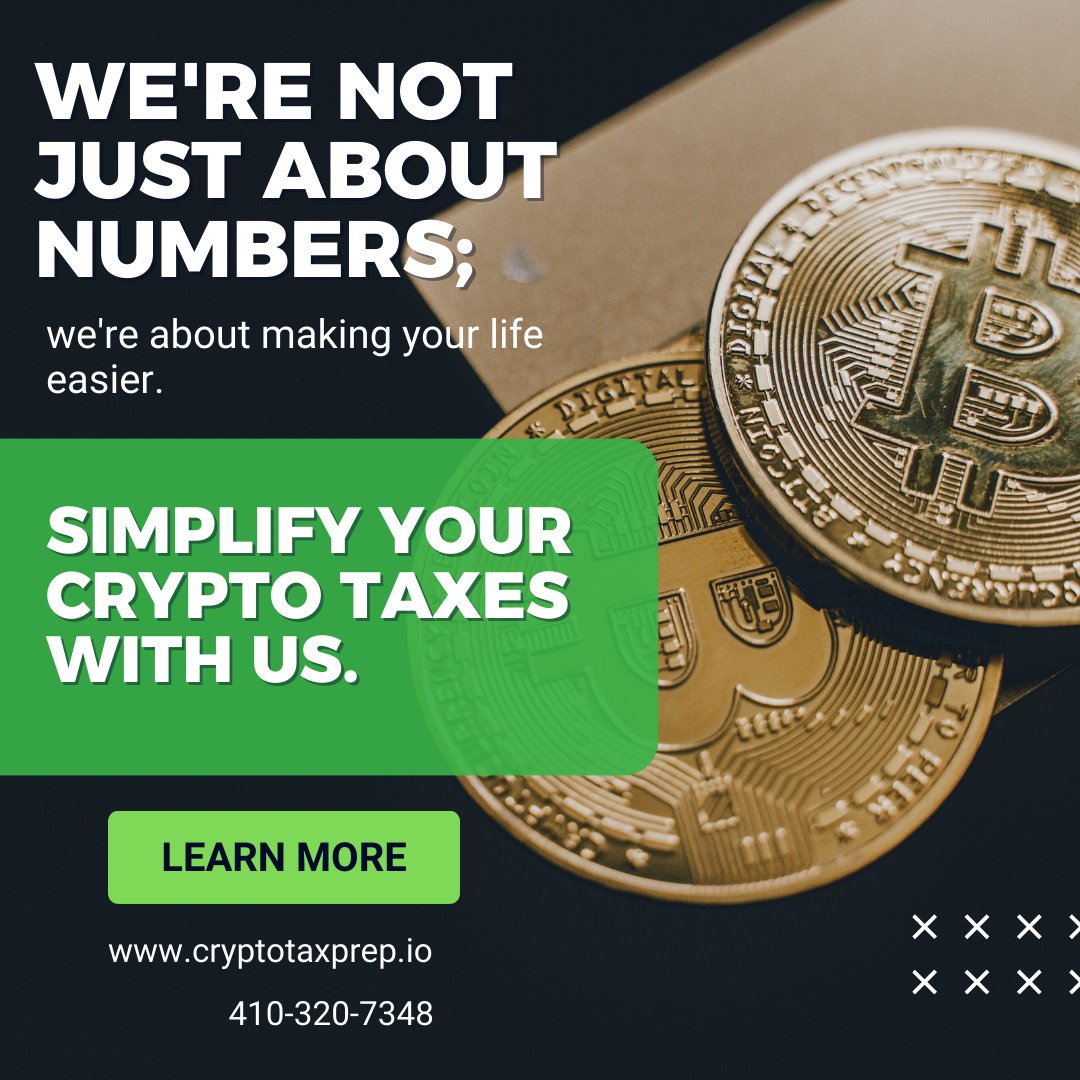 Happy Monday, crypto enthusiasts! 🌟 Ready to simplify your crypto taxes? Our team is here to help you navigate the complex world of cryptocurrency taxation with ease.  Give us a call 410-320-7348💸💻 #CryptoTaxes #TaxSeason #Cryptocurrency #TaxHelp