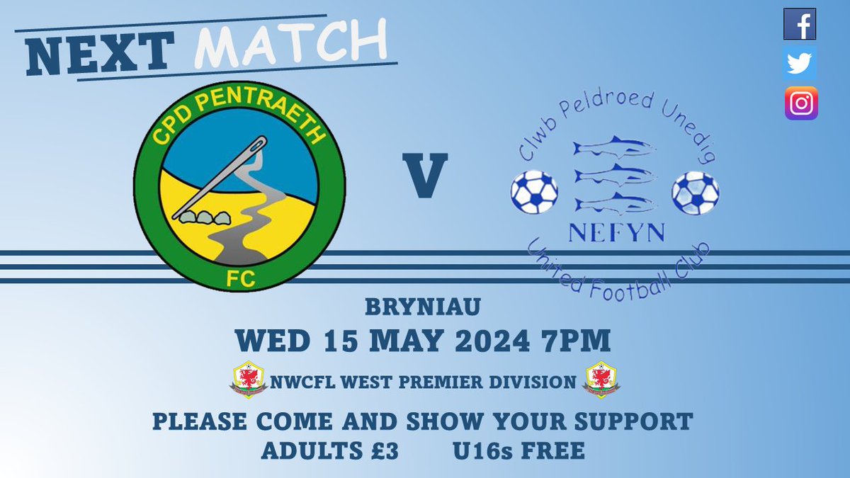 The first of 2 home games this week 💙
Nefyn Wednesday at 7pm 💙
#upthepentraeth #skybluearmy