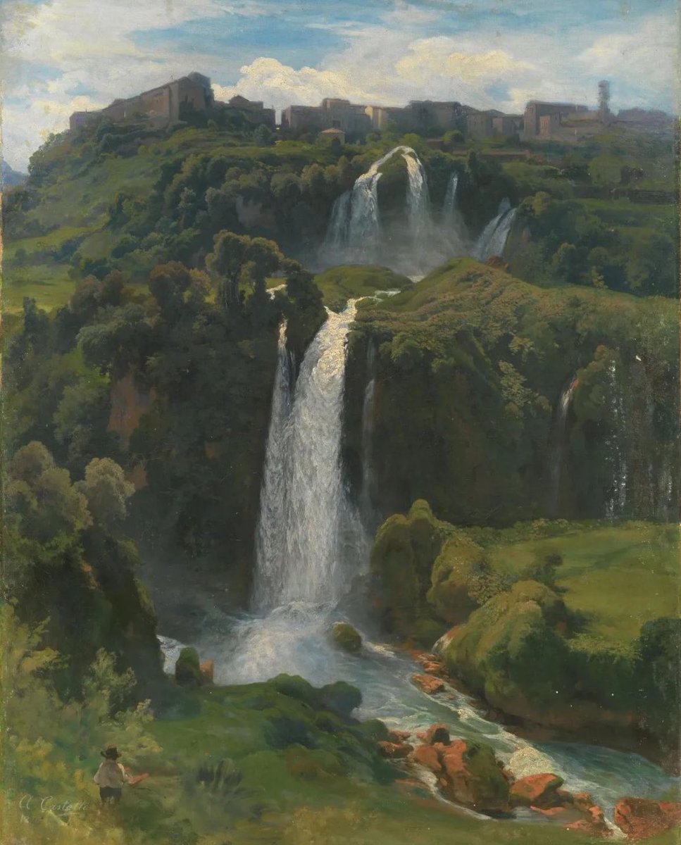 « Landscape with goats and Shepherd; view of the waterfall of Tivoli » (1870) Alessandro Castelli 🌳