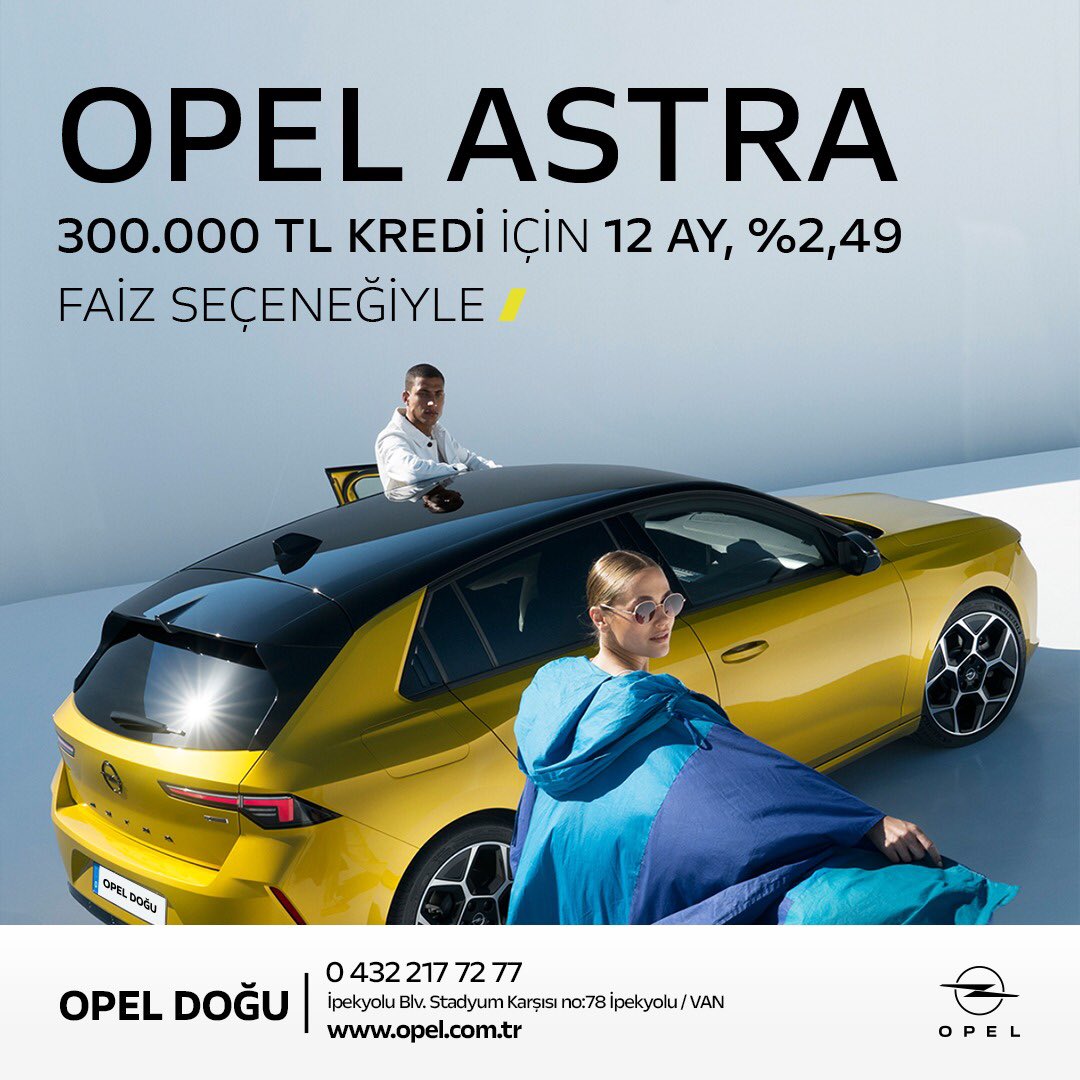Opel Astra’nın keyfini çıkarmanız için harika bir fırsat! Şimdi 300.000 TL kredi için 12 ay %2,49 faiz oranıyla sahip olabilirsiniz. #OpelDoğu #OpelVan #OpelAstra #FırsatlarKaçmaz