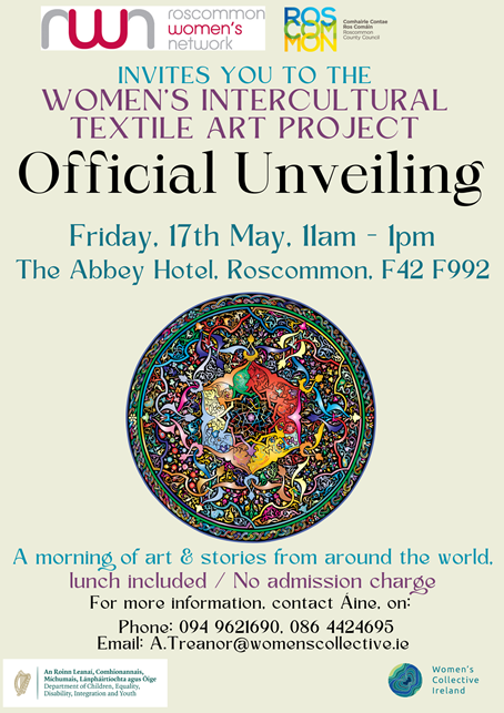WCI_roscommon (@wci_roscommon) on Twitter photo oin us for the official unveiling of the RWN women’s intercultural textile art piece on Friday, 17th of May, 11-1pm at The Abbey Hotel, Roscommon. Please register -atreanor@rwn.ie or call/text us at 0868099154
<a href="/WCI_irl/">Women's Collective Ireland</a> <a href="/roscommoncoco/">Roscommon County Council</a> <a href="/wci_roscommon/">WCI_roscommon</a> oin us for the official unveiling of the RWN women’s intercultural textile art piece on Friday, 17th of May, 11-1pm at The Abbey Hotel, Roscommon. Please register -atreanor@rwn.ie or call/text us at 0868099154
<a href="/WCI_irl/">Women's Collective Ireland</a> <a href="/roscommoncoco/">Roscommon County Council</a> <a href="/wci_roscommon/">WCI_roscommon</a>