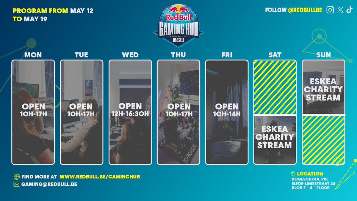 This week at our @RedBullBe Gaming Hub. On Sunday we go support our @StudentLeagueBE finalists for EA FC and League of Legends in Antwerp! @HogeschoolPXL