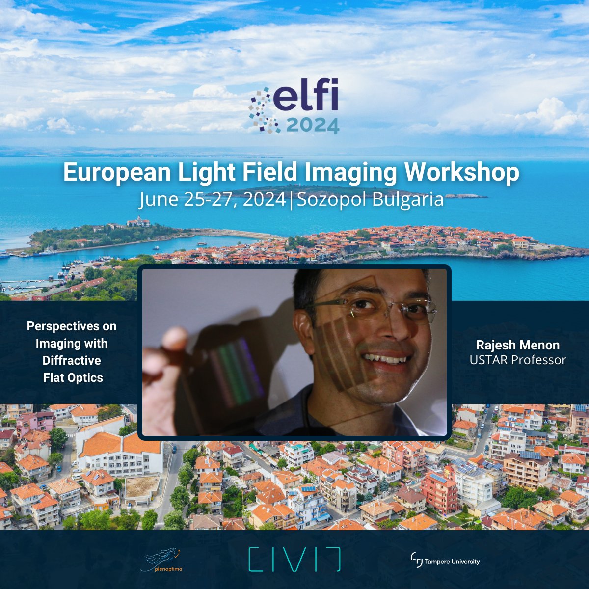 Join us for ELFI 2024 to Explore Imaging with Diffractive Flat Optics: 

We are thrilled to host Dr. Rajesh Menon, an expert in nanofabrication, computational optics, and optical engineering.

Register now: elfi2024.eu 

#ELFI2024 #LightFieldImaging #FlatOptics
