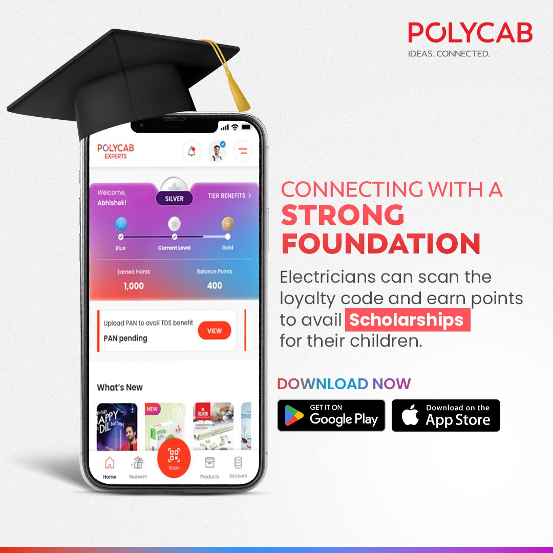Electricians can avail scholarships for their children in 10th and 12th grades with Polycab Expert App’s Three-Tier Loyalty Program and give their children’s dreams a perfect start. ​ Visit: bit.ly/3UyGyLY #Polycab #IdeasConnected #PolycabExpertsApp