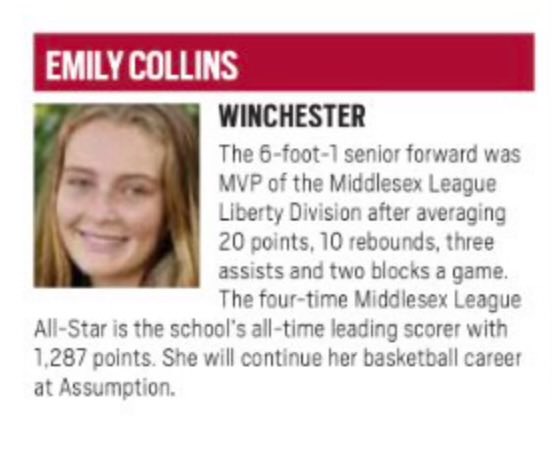 Another award to wrap up Emily Career! Congrats on being a @BostonHeraldHS All Scholastic. We’re so proud! @Winch_Athletics