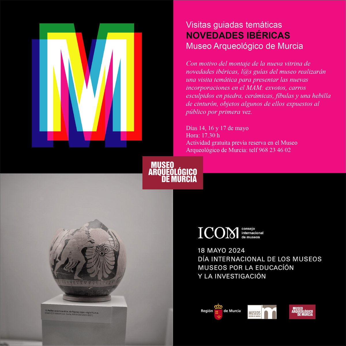 MuseosRegMurcia's tweet photo. Seguimos con el 18 de mayo #DiaInternacionalDeLosMuseos y con carteles de actividades en el #MuseoArqueológicoMurcia 

Podéis consultar el programa completo de @MuseosRegMurcia en https://t.co/ZxDskcDBpu https://t.co/u1kyVxQgHB