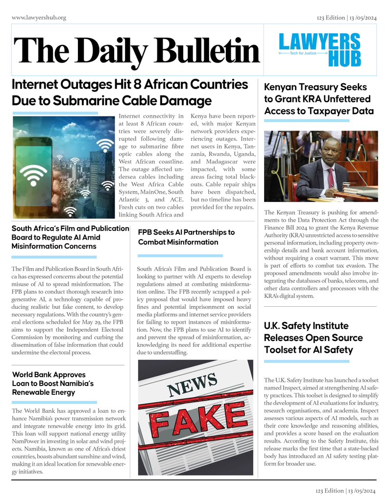 🌍Catch today’s Africa #Law & #Tech news highlights in our #DailyBulletin. Click the link to subscribe to our newsletter for weekly updates! bit.ly/africalawtechr… 

🤳🏼Participate in our Future of Work survey using this link - bit.ly/gigworkinafrica