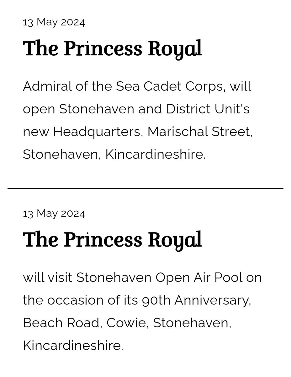 #PrincessAnne 
#ThePrincessRoyal 
#RoyalFamily 
‼️ Princess Anne 👸🏻 today's engagement.

👉 Open Stonehaven and District Unit's new Headquarters 
👉 Visit Stonehaven Open Air Pool