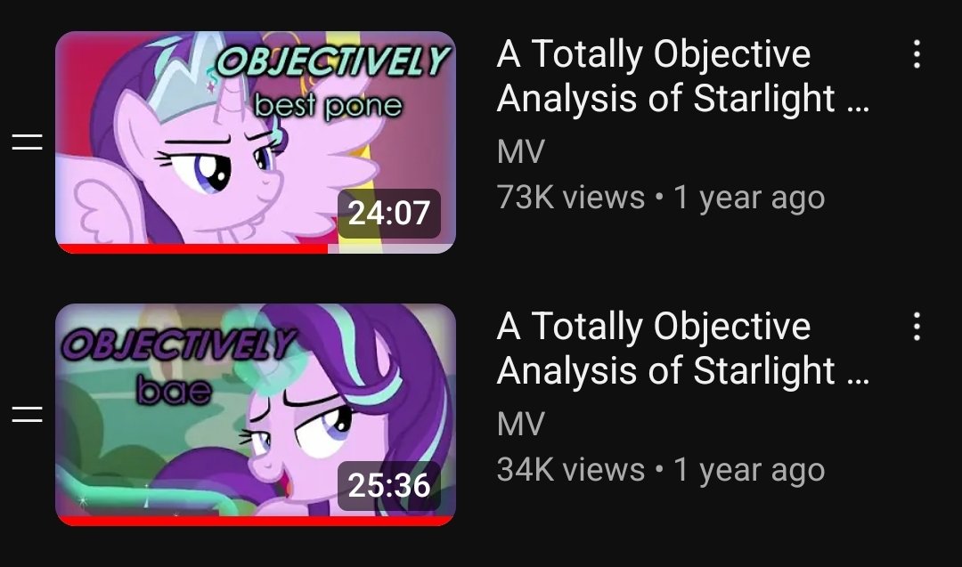 Ngl sometimes I feel like in the future I should do a remake of the starlight glimmer videos

Not only to rewrite some jokes, add an ELTSD section and just have better prod quality, but also rewrite sections to fit my more up to date opinions on glimmer, especially her backstory