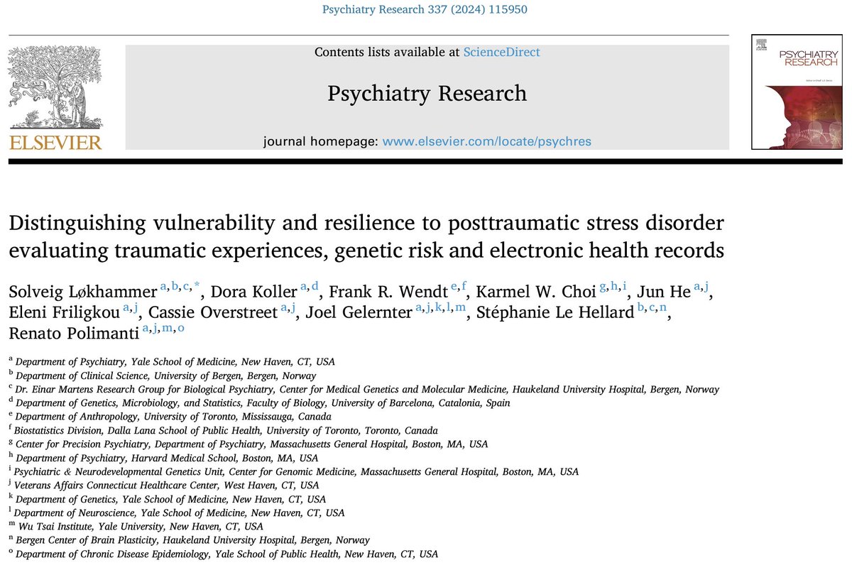 Now published! We investigated the comorbid phenome of PTSD vulnerability and resilience doi.org/10.1016/j.psyc… (open access🔓) @PsychiatryResearch @medofak_uib @YalePsych A thread 🧵 1/11