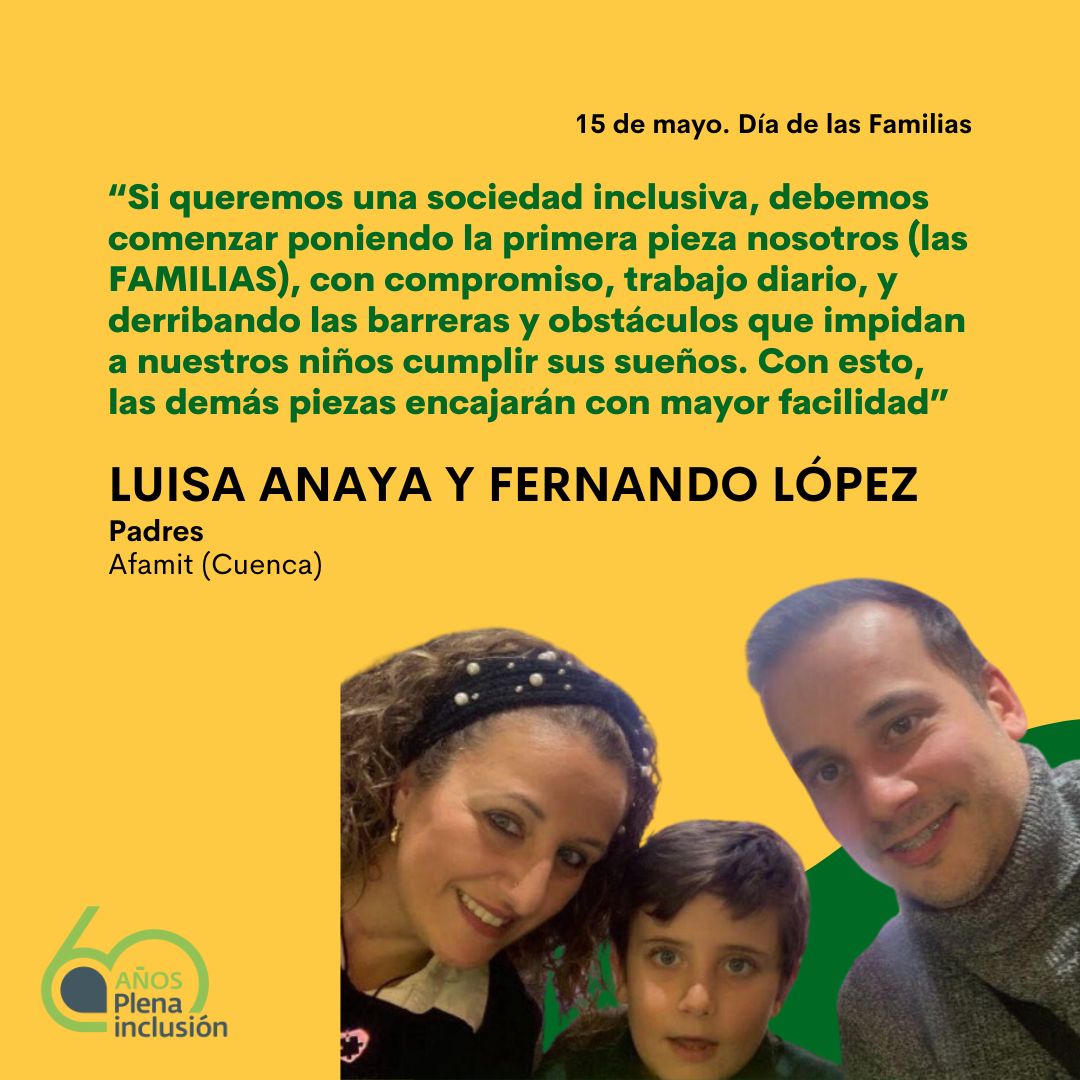 👨‍👩‍👧Luisa y Fernando, son padres de un niño con autismo y con esta reflexión reconocen el papel crucial de las familias en la creación de una sociedad inclusiva👏👏👏👏 #elvalordelasfamilias #plena60años #afamit @Plenainclusion