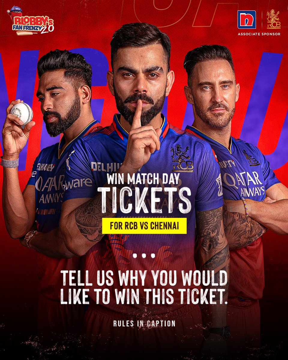 Comment why you’d like to win the tickets to RCB vs Chennai match and stand a chance to win!

Rules:
Comment your answer
Use #BlobbysFanFrenzy
Follow @nipponindia

#NipponPaint #NipponPaintIndia #Contest #contestalert #contests #giveawayalert #giveaway #RCBvsCSK #RCBvsCSKtickets