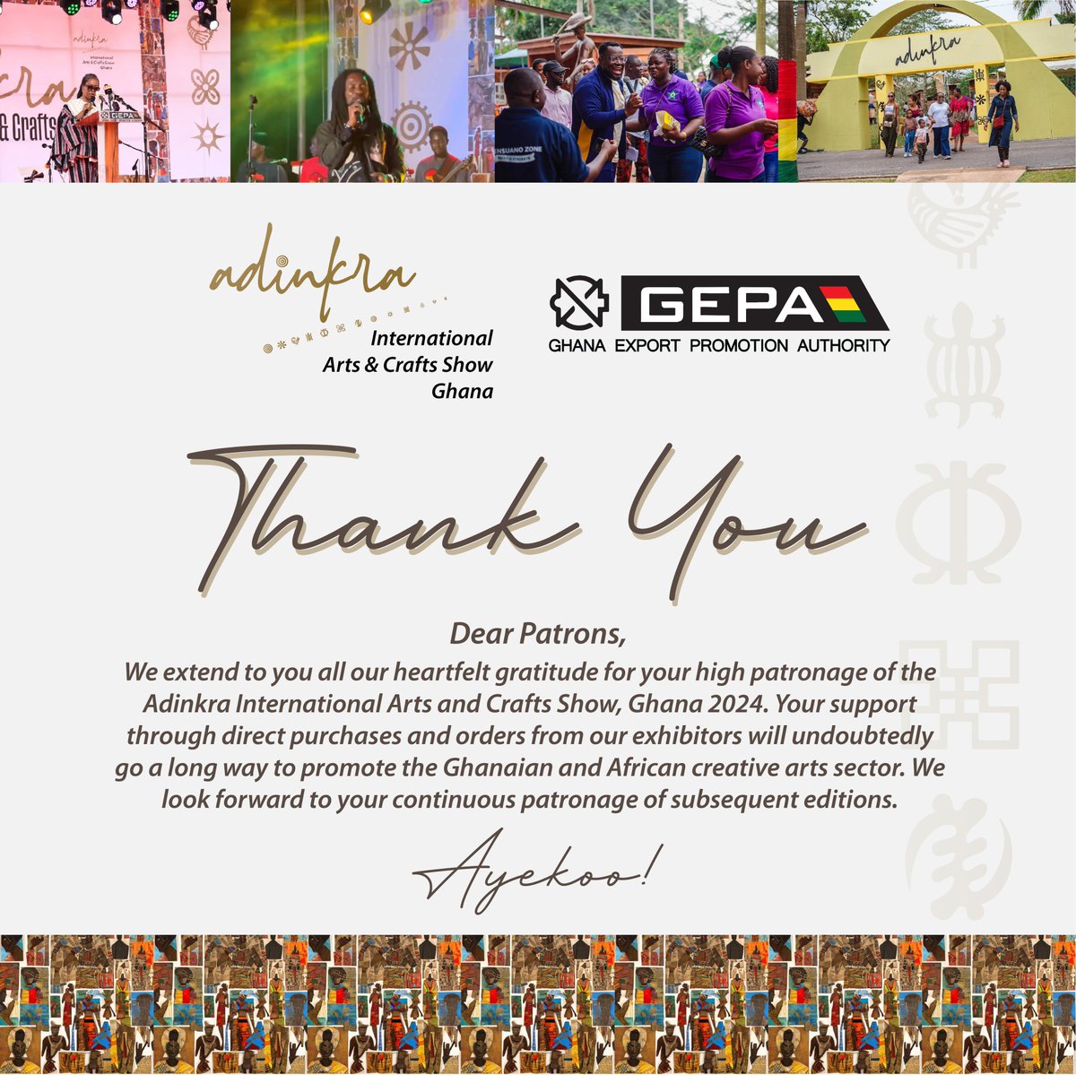 We express gratitude for the support you gave during the Adinkra International Arts and Crafts Show Ghana and eagerly anticipate your ongoing support in future editions. #adinkra2024gh #ExportGhanaExportMore #ghana #GEPA
