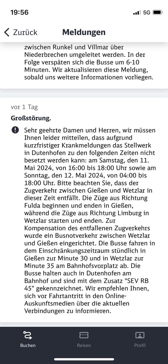 Am Wochenende mal wieder kaum Zugverkehr zwischen den beiden Städten #Giessen und #Wetzlar in #Mittelhessen. Es ist … 
#Bahn #Bahnverkehr #Bahnchaos. #ÖPNV #Mobilität
