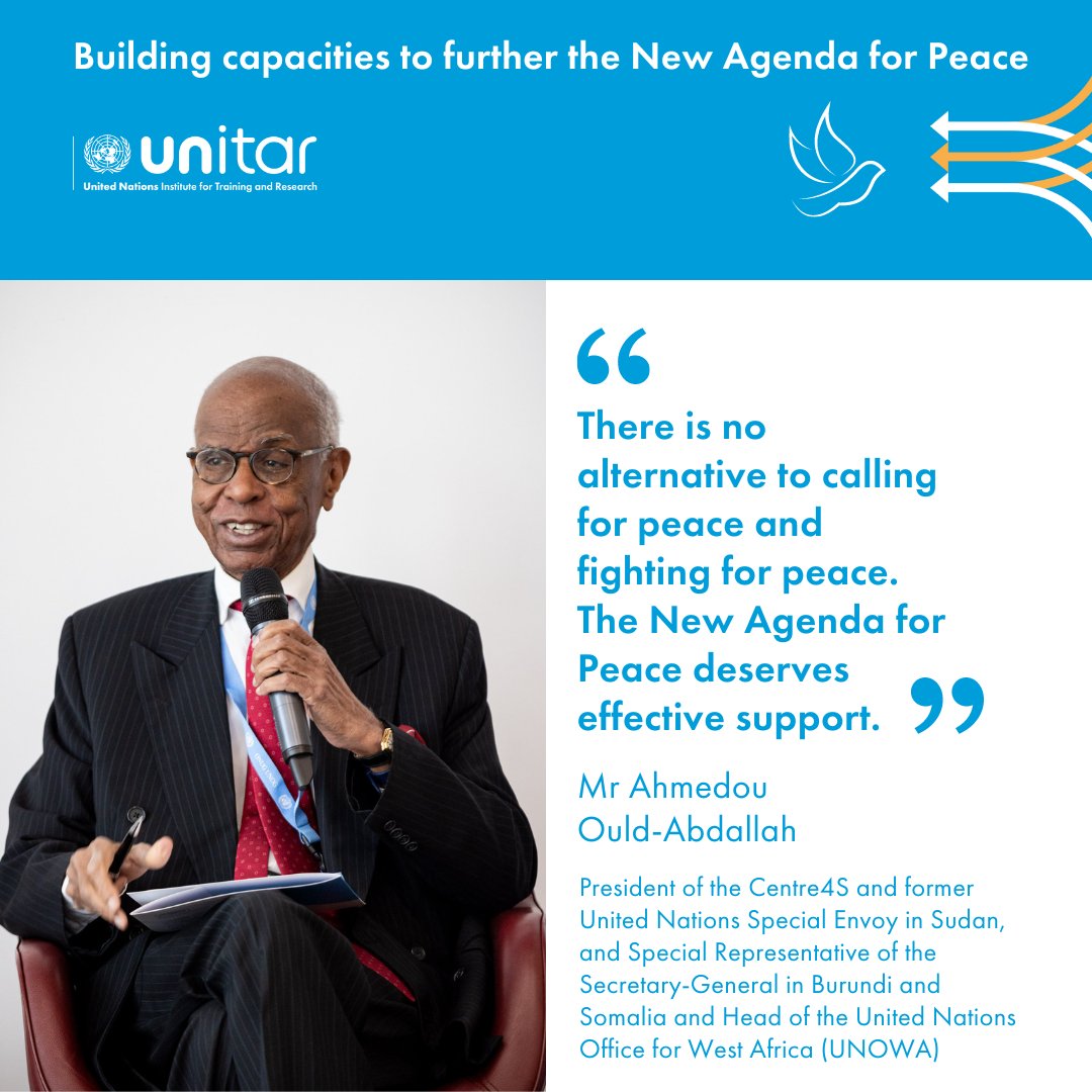 🕊️ Catch Mr Ahmedou Ould-Abdallah's keynote speech discussing peace initiatives at UNITAR's side event, focused on implementing the New Agenda for Peace. Watch the panel discussion here: i.mtr.cool/wouhfqaocw #Peace #UNITAR #NA4P #SDG16 #WatchNow