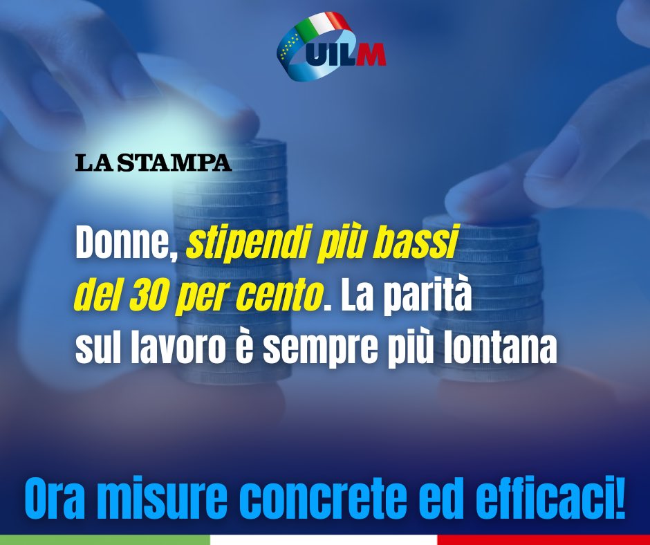 #Salari #Lavoro #Donne Secondo uno studio @UILofficial in Italia le donne hanno stipendi più bassi del 30% rispetto agli uomini. Una situazione inaccettabile! La parità salariale deve essere al centro delle politiche del Governo. Ora misure concrete e non slogan elettorali