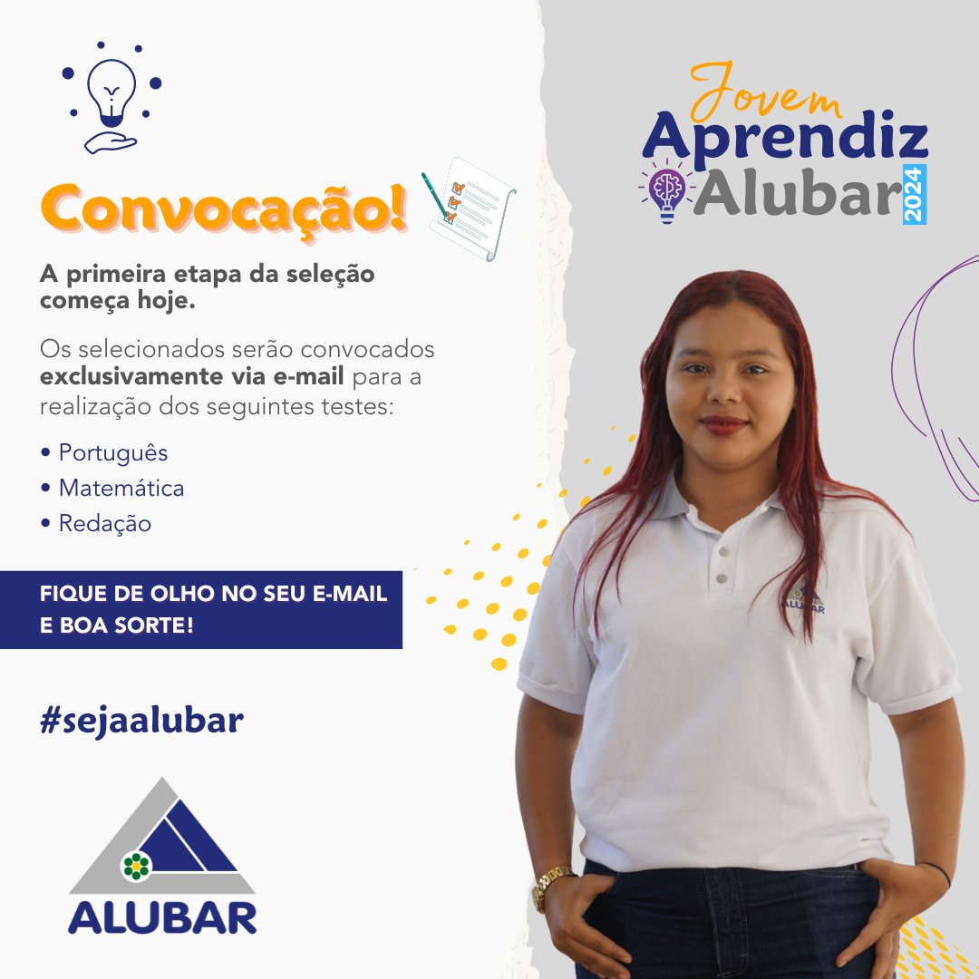 A primeira etapa da seleção para o Programa Jovem Aprendiz começa hoje!

Os candidatos selecionados serão convocados via e-mail.

Fique atento e boa sorte!

#GrupoAlubar #Alubar #SejaAlubar #AlubarMetaiseCabos #JovemAprendiz