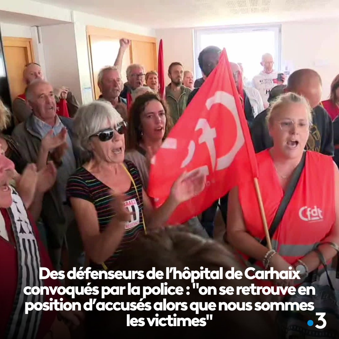 Des défenseurs de l’hôpital de Carhaix convoqués par la police : 'on se retrouve en position d’accusés alors que nous sommes les victimes' Article à lire ici : france3-regions.francetvinfo.fr/bretagne/finis…